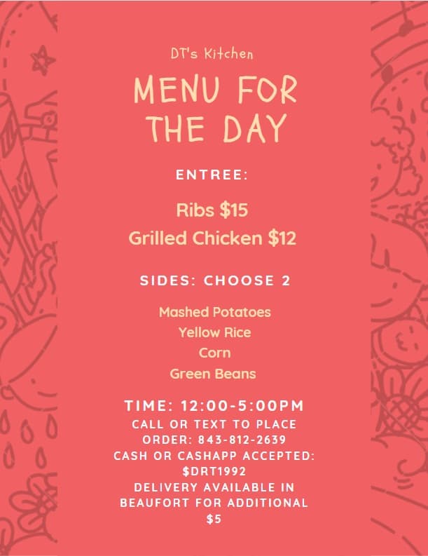 example dinner menu